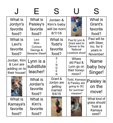 SINGER     BINGO     2018 Bingo Card