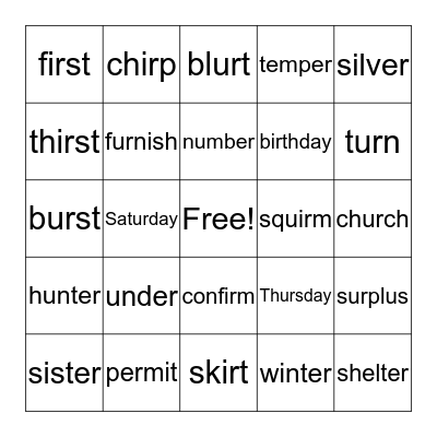 r-controlled vowel words BINGO Card