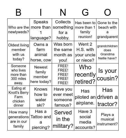 Argo Reunion Bingo! Bingo Card