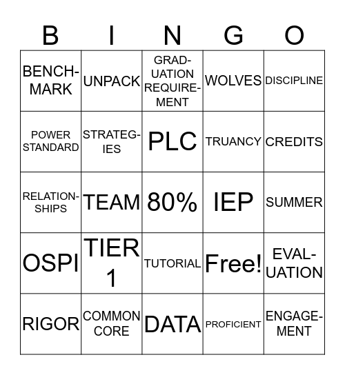 TUESDAY BINGO Card