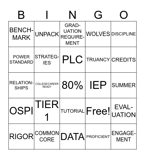 TUESDAY BINGO Card