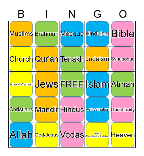 WORLD RELIGIONS BASICS Bingo Card