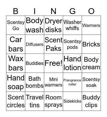 SCENTSY Bingo Card