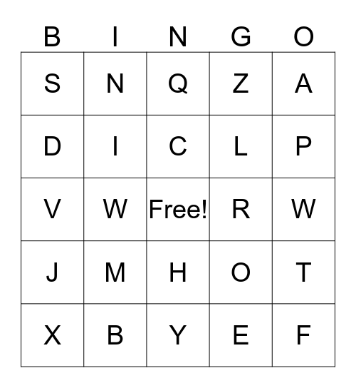 alphabet bingo Card