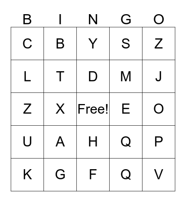 ALPHABET BINGO Card