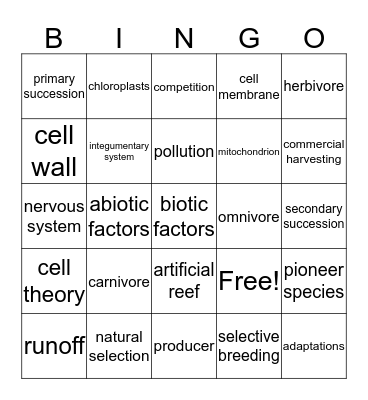 Living Systems 2 Bingo Card