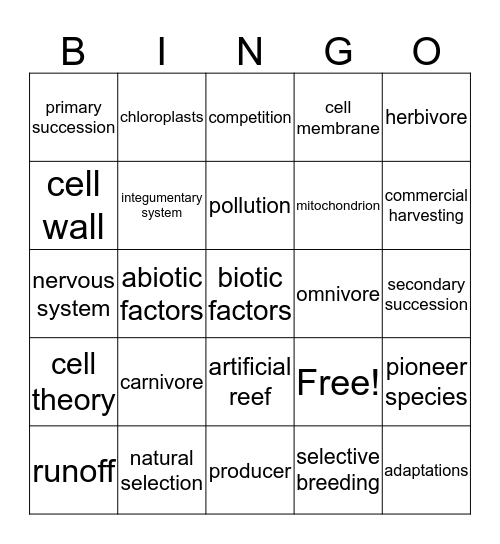 Living Systems 2 Bingo Card