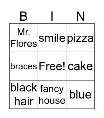 Nathaniel Bingo Card