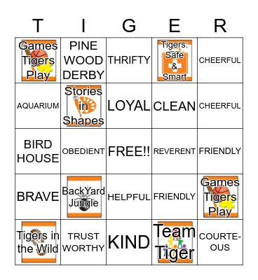 Tiger Scout BINGO Card