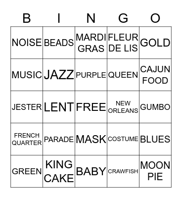 MARDI GRAS Bingo Card