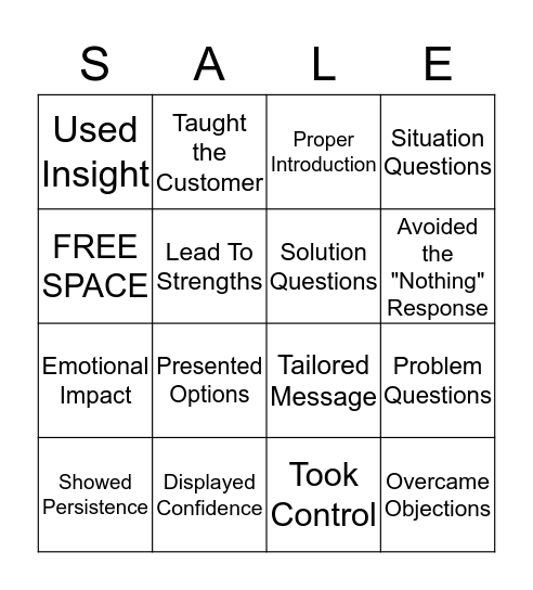 Dynamic Selling Bingo Card