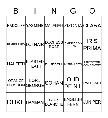 PENHALIGONS Bingo Card