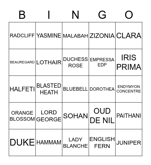 PENHALIGONS Bingo Card