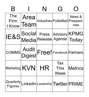 KPMG Lingo Bingo Card