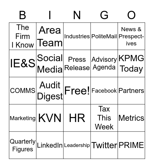 KPMG Lingo Bingo Card