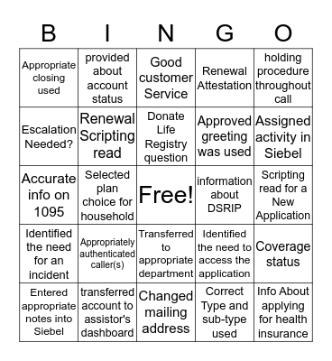 QC Bingo Game Bingo Card