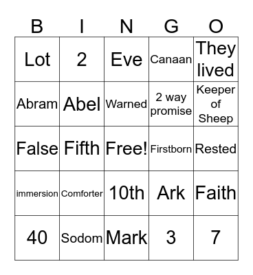 Old Testament Review Bingo Card