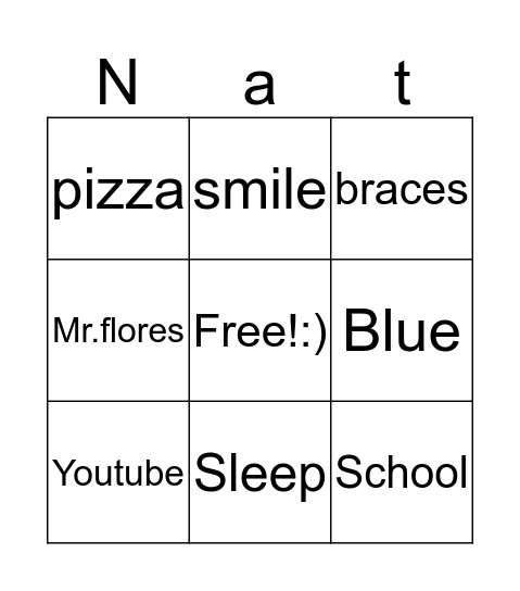 Nathaniel Bingo Card