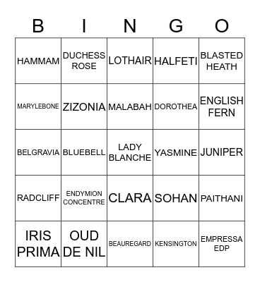 PENHALIGONS Bingo Card