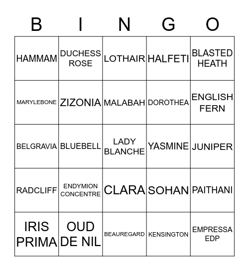 PENHALIGONS Bingo Card