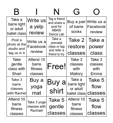 Green Locus Yoga and Fitness Bingo Card