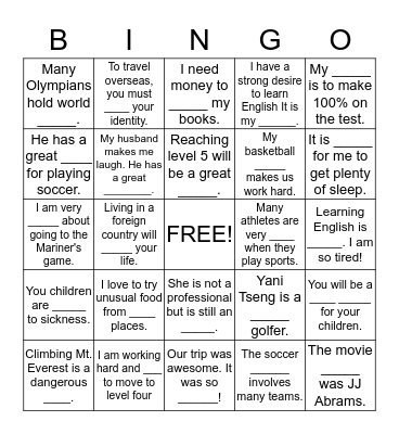 D vs TH Bingo Card