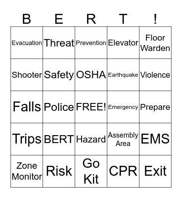 B.E.R.T. GAMES Bingo Card