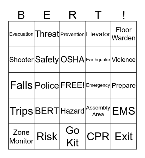 B.E.R.T. GAMES Bingo Card