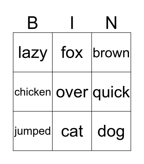 trial 1 Bingo Card