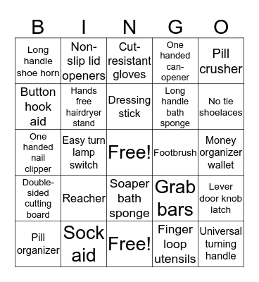 ASSISTIVE DEVICES/HYGIENE  Bingo Card