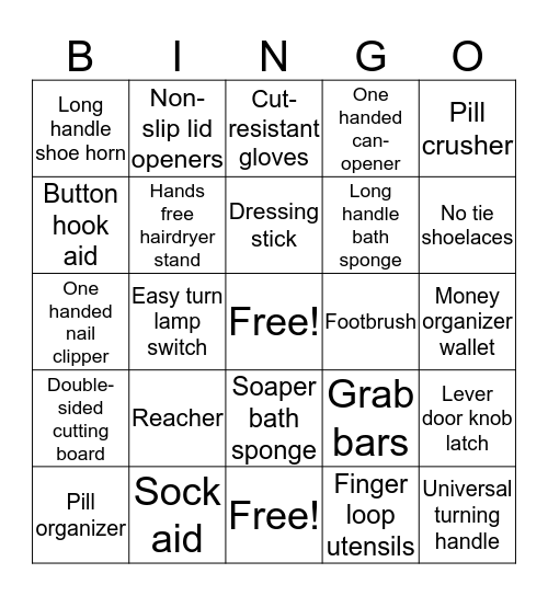 ASSISTIVE DEVICES/HYGIENE  Bingo Card