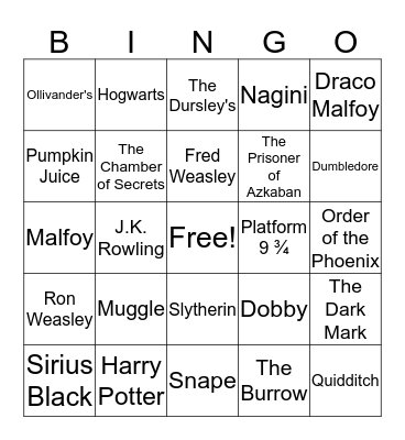 Harry Potter Bingo Card