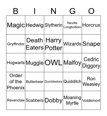 Harry Potter Bingo Card