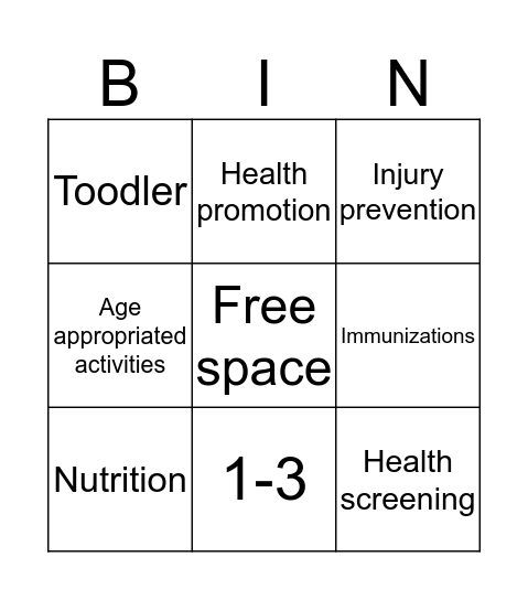 Toodler Bingo Card