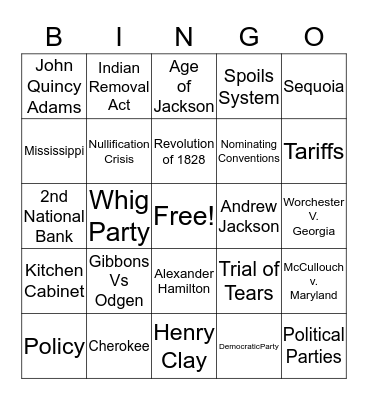 Age of  Jackson Bingo Card