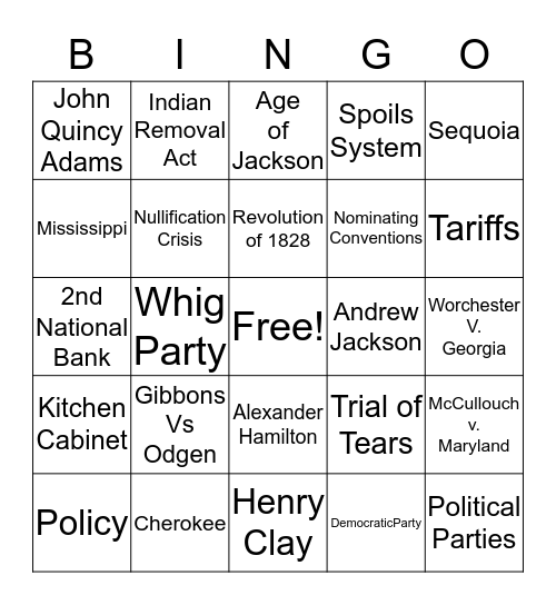Age of  Jackson Bingo Card