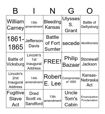 CIVIL WAR Bingo Card
