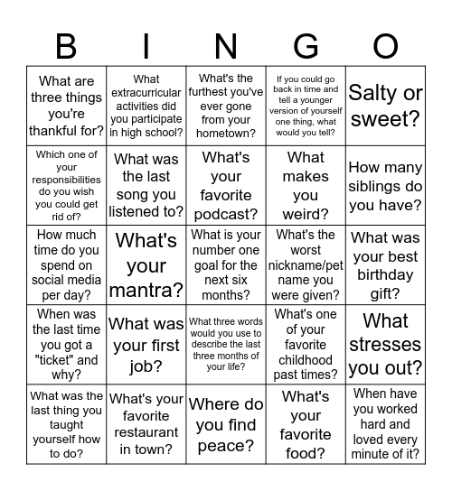 ICE BREAKER BINGO Card