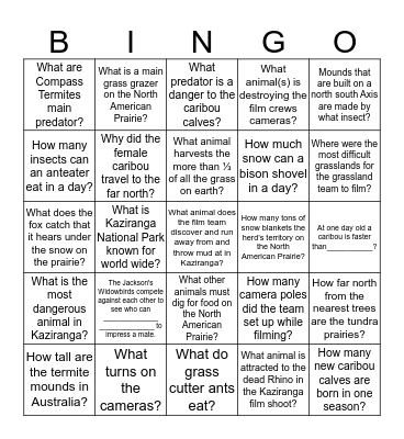 Planet Earth 2: Grasslands Part 2 Bingo Card