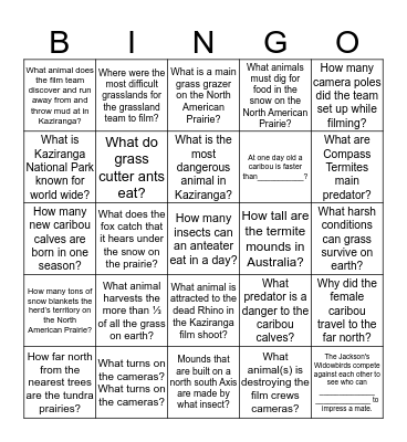 Planet Earth 2: Grasslands Part 2 Bingo Card