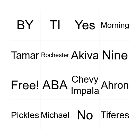 Mazel tov, Tamar! Bingo Card