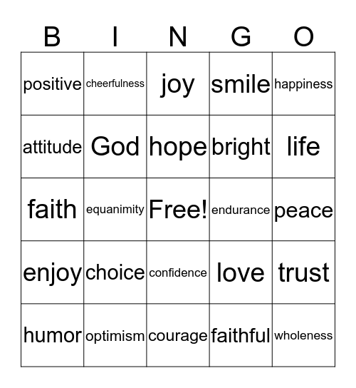Be Positive :)  Bingo Card