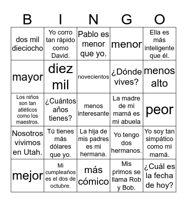 1a Unidad 3 Lección 2 review Bingo Card