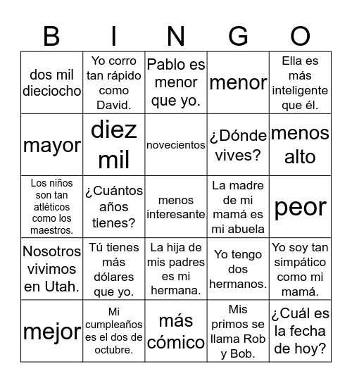 1a Unidad 3 Lección 2 review Bingo Card