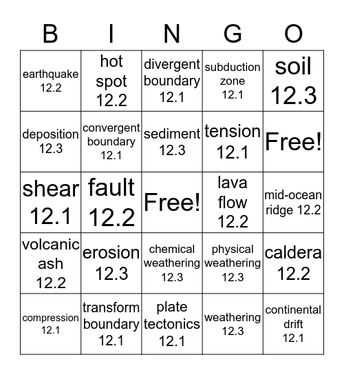CHAPTER 12 VOCABULARY Bingo Card