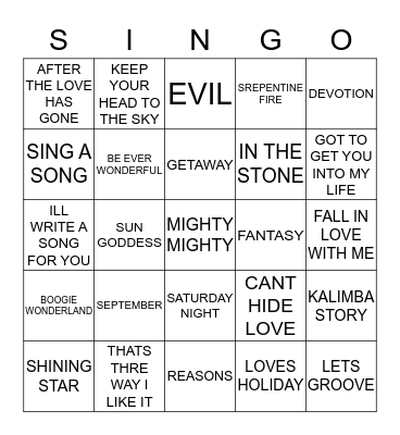 210 BEST OF EARTH, WIND & FIRE Bingo Card