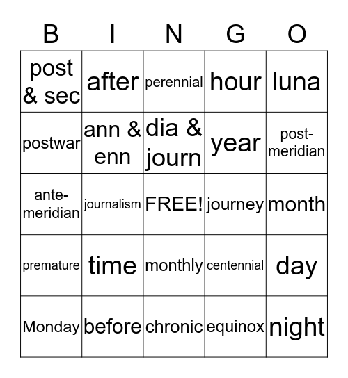 Chapter 3 Vocabulary Bingo Card