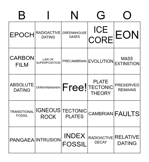 Fossils  Bingo Card