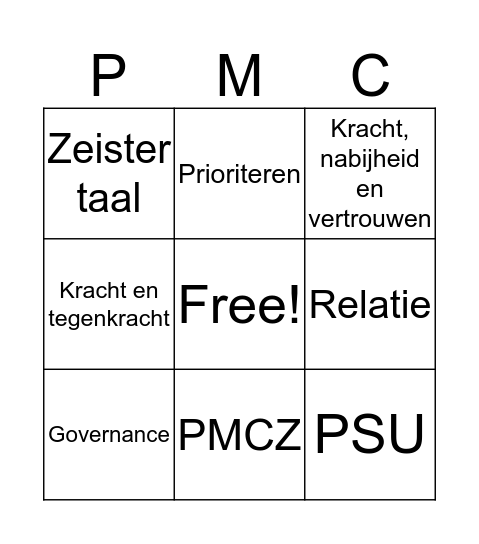 PMCZ Bingo Card