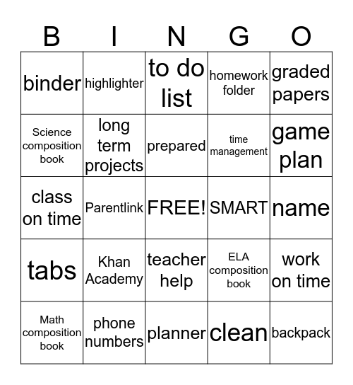 Organization Bingo Card